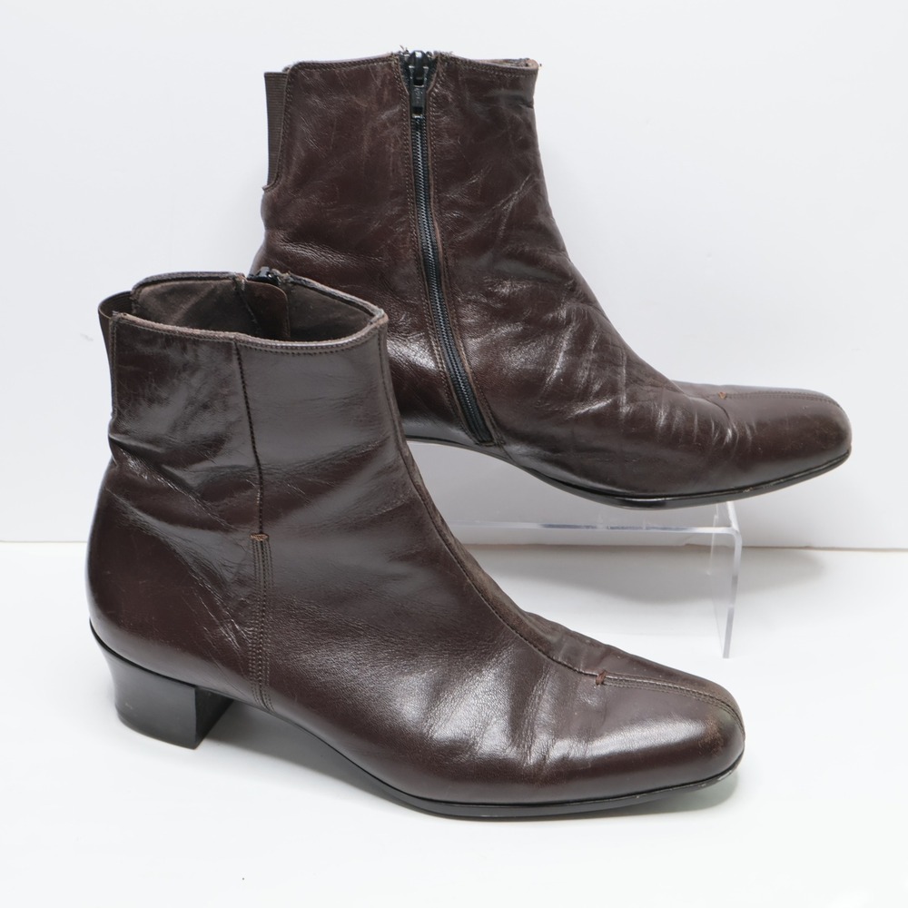 Munro‎ American Womens Brown Leather Square Toe Block Heel Ankle Boots Size 10 M